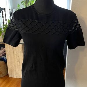 Maje Black Short Sleeve Top with Lattice Detail size 3/L